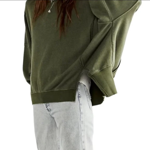 NWT FREE PEOPLE GREEN CAMDEN OVERSIZED PULLOVER We The Free - Picture 5 of 14